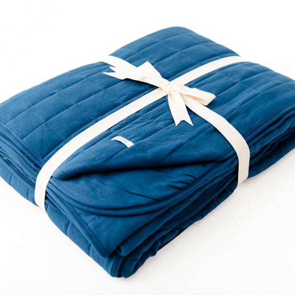 Anchor Blue Quilted Adult Bamboo Blanket - Three Layer EXTRA FILL