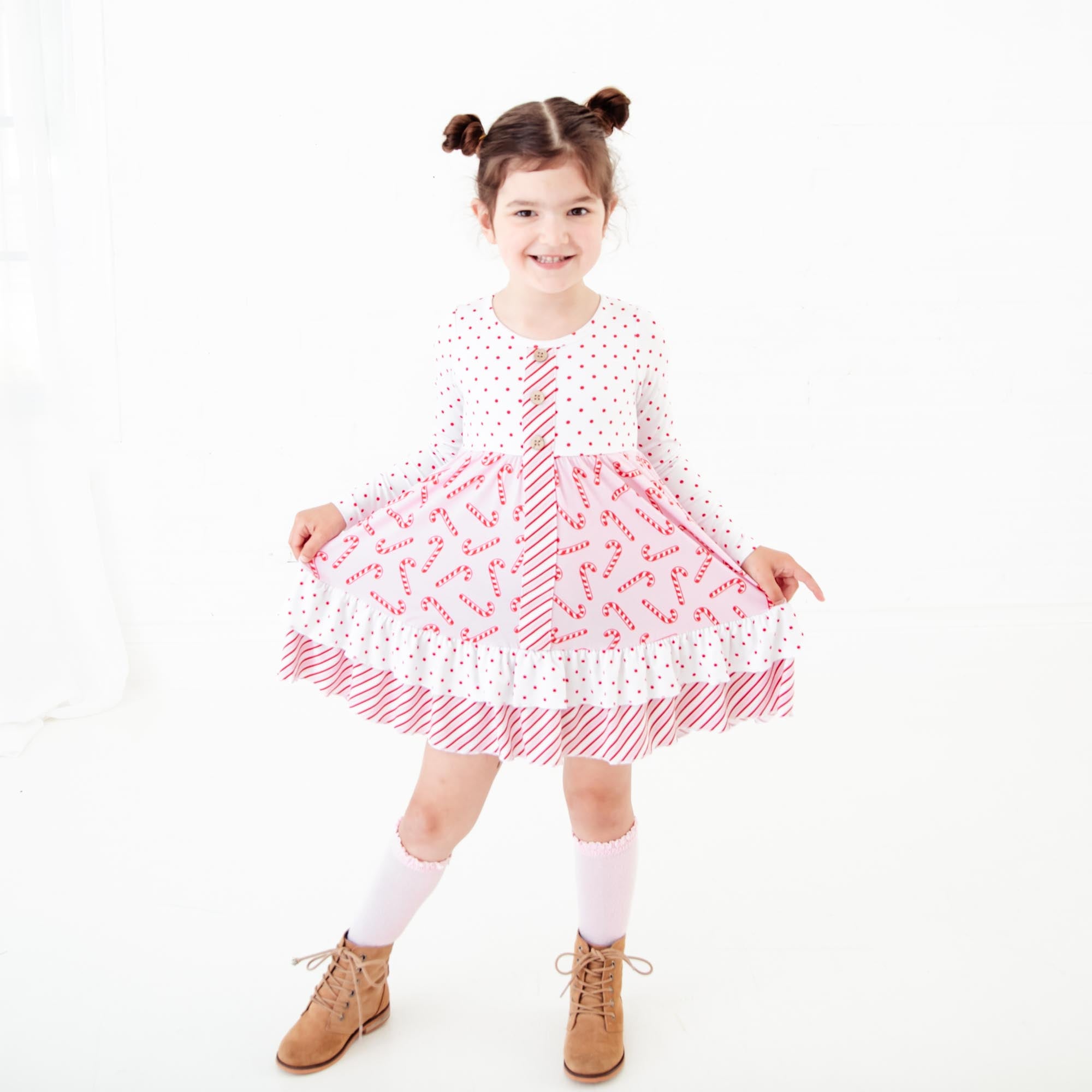 Lila & Hayes Girls Carlin Dress - Green Candy Cane Lane main image 0