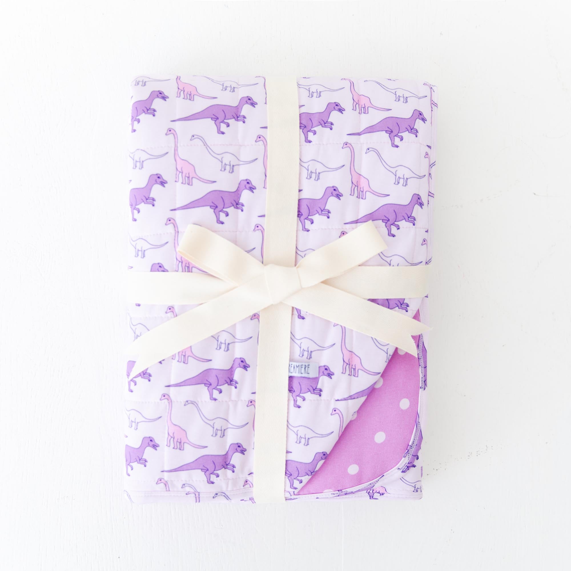 Purple/Pink Dinos Quilted Bamboo Children's Blanket Dreamiere