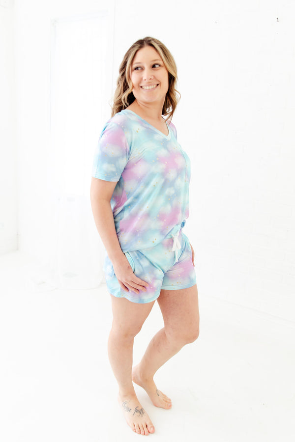 Cotton Candy Skies Women's V-Neck and Shorts Set