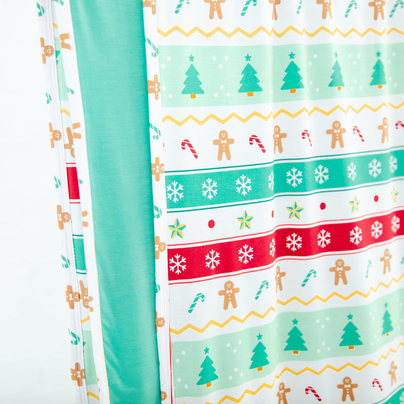 Close-up of Mint Green Bamboo Christmas Blanket.
