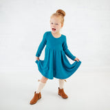 Lush Signature Blend Maxi Teal Long Sleeve Twirler Dress