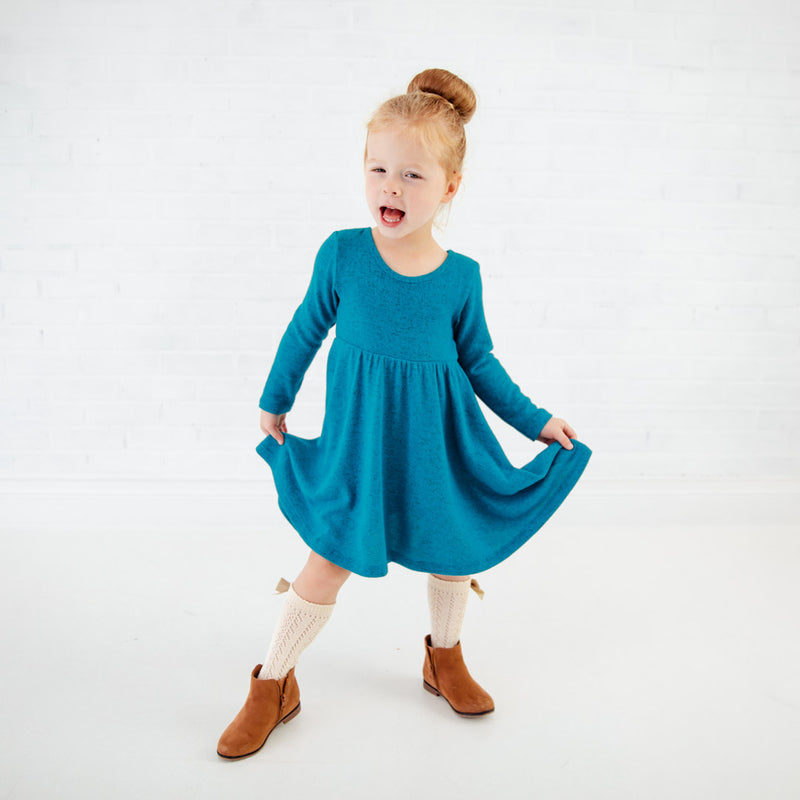 Lush Signature Blend Maxi Teal Long Sleeve Twirler Dress
