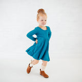 Lush Signature Blend Maxi Teal Long Sleeve Twirler Dress