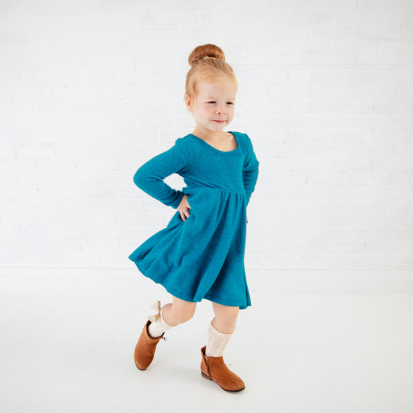 Lush Signature Blend Maxi Teal Long Sleeve Twirler Dress