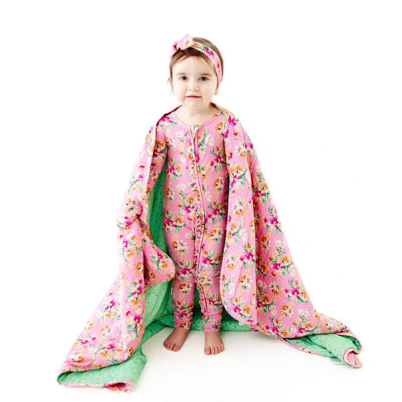 Flower Child Quilted Children's Bamboo Blanket - Pink