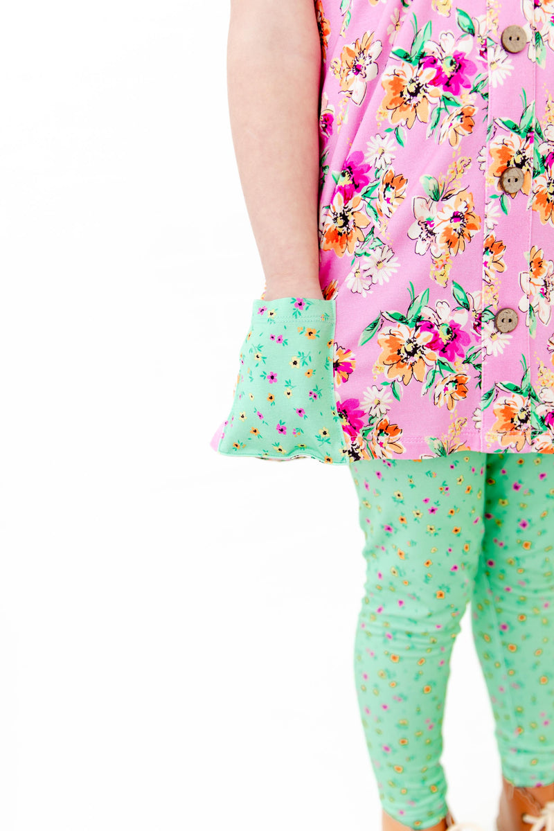 Flower Child Pocket Tunic and Pants Set - Pink