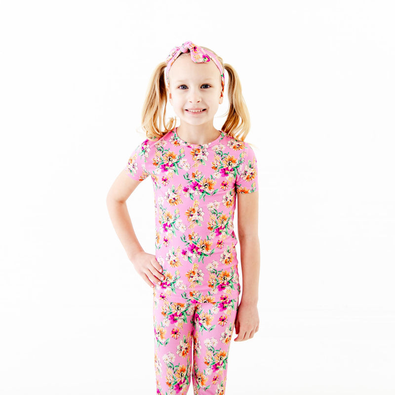Flower Child Short Sleeve Two Piece Pajamas Set - Pink