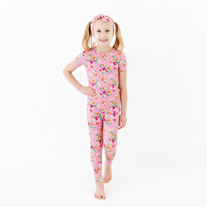 Flower Child Short Sleeve Two Piece Pajamas Set - Pink