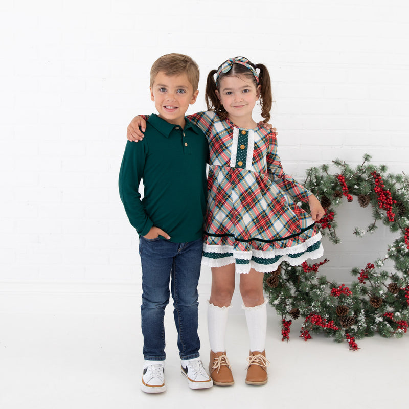 Prancer's Plaid Graceful Ruffle Dress