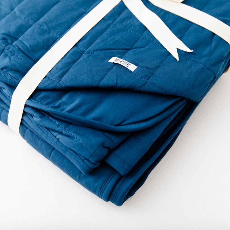 Anchor Blue Quilted Adult Bamboo Blanket - Three Layer EXTRA FILL