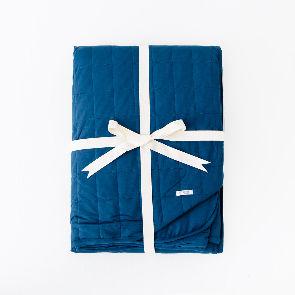 Adult blanket with blue anchor print draped over a chair