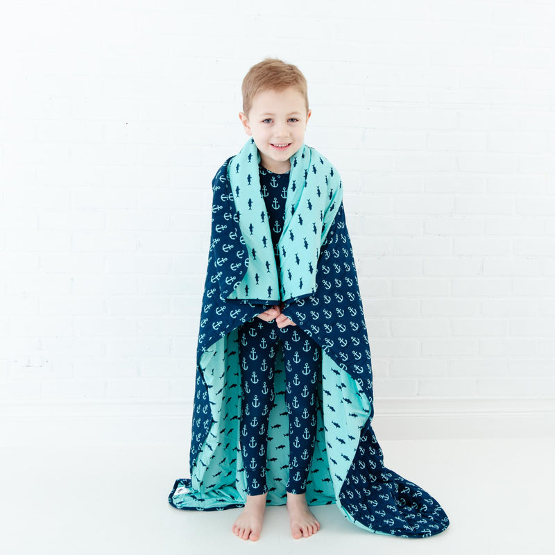 Hooked On You/Fish And Ships Quilted Children's Bamboo Blanket