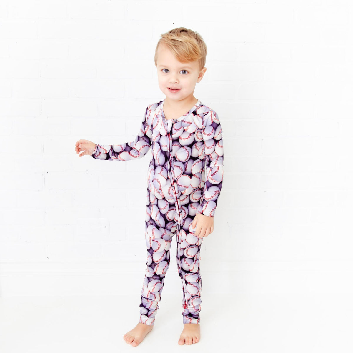 Baby convertible footie with baseball print by Dreamiere