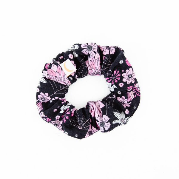 Black and pink spooky floral scruchie.