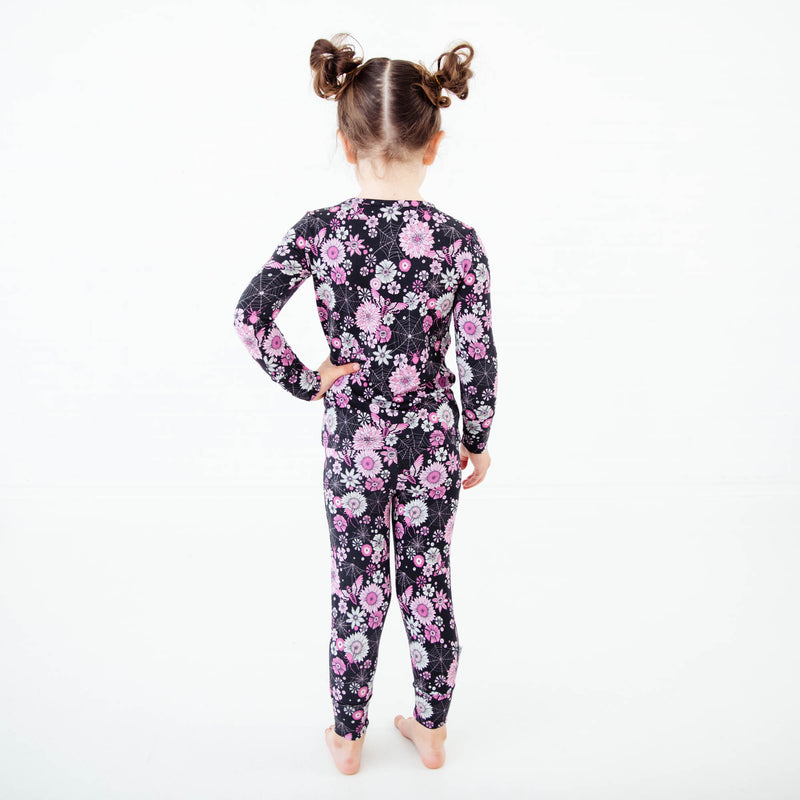 Back view of spooky floral Halloween Pajamas.