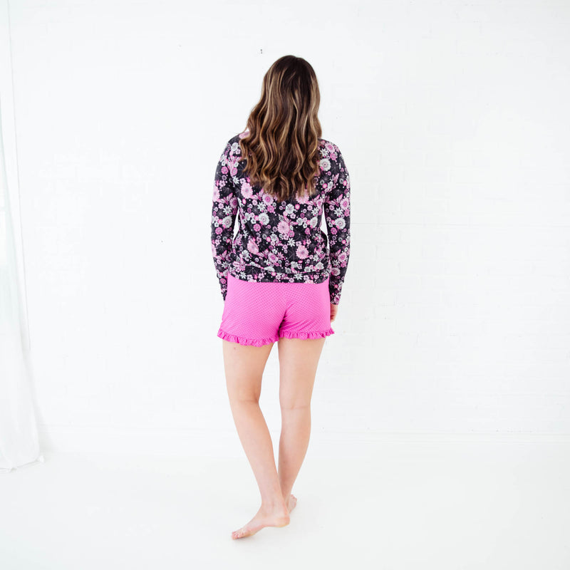 Back view of Mom wearing Halloween pjs.