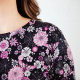Close up of spooky floral Halloween print.