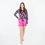 Always On The Web Women's Long Sleeve Crew Neck with Ruffle Shorts Pajama Set