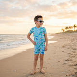 Under The Sea Short Sleeve and Shorts Two Piece Pajama Set - Tidal Blue
