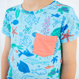 Under The Sea Pocket Tee And Shorts Set - Tidal Blue
