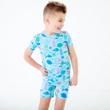 Under The Sea Short Sleeve and Shorts Two Piece Pajama Set - Tidal Blue