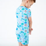 Under The Sea Short Sleeve and Shorts Two Piece Pajama Set - Tidal Blue