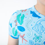 Under The Sea Short Sleeve and Shorts Two Piece Pajama Set - Tidal Blue