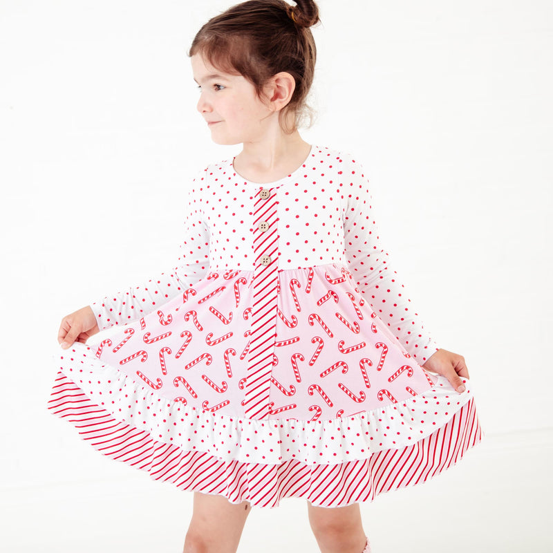 Candy Cane Lane Long Sleeve Whimsy Dress - Pink