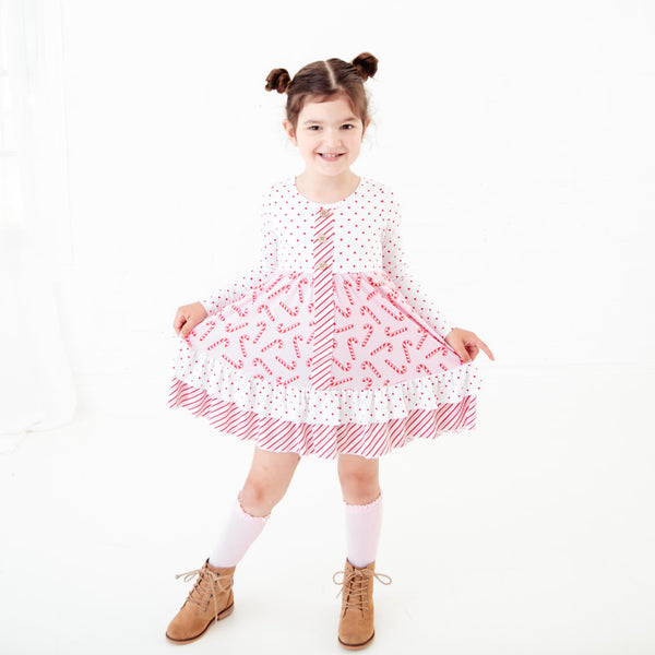 Candy Cane Lane Long Sleeve Whimsy Dress - Pink