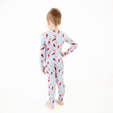 Back view of boys blue cardinal pajamas.