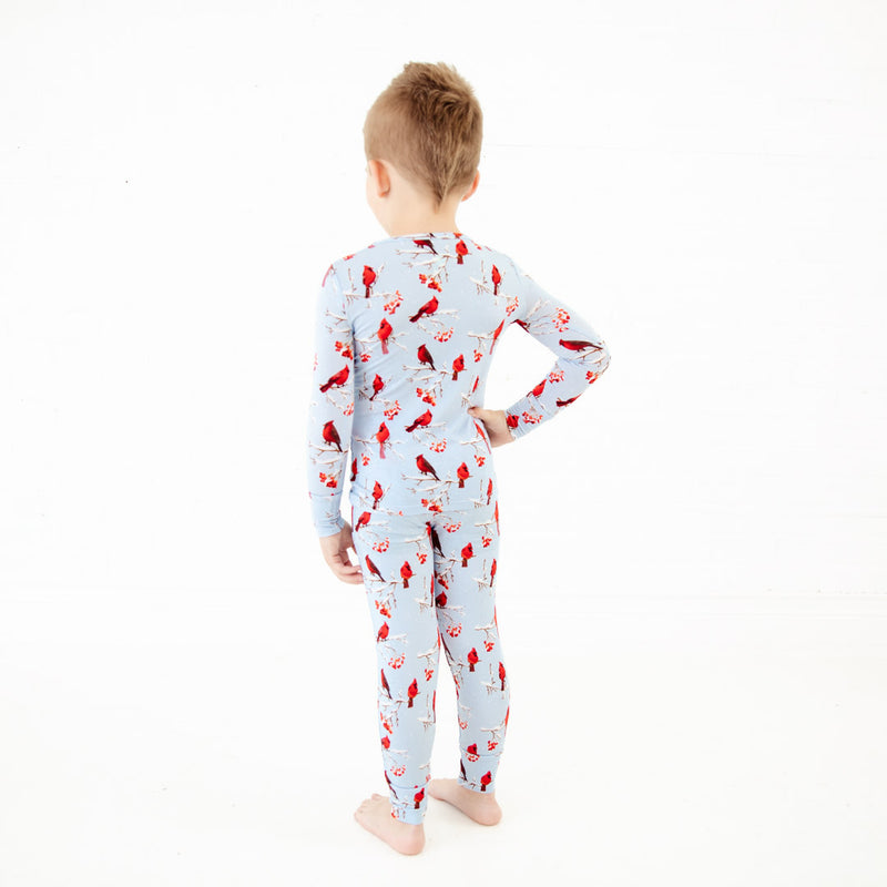 Back view of boys blue cardinal pajamas.
