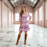 Coming Up Roses Women's 3/4 Sleeve Tiered Smocked Dress