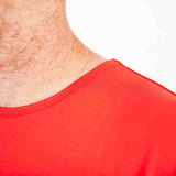Close-up of Red Pajama Shirt on Man.