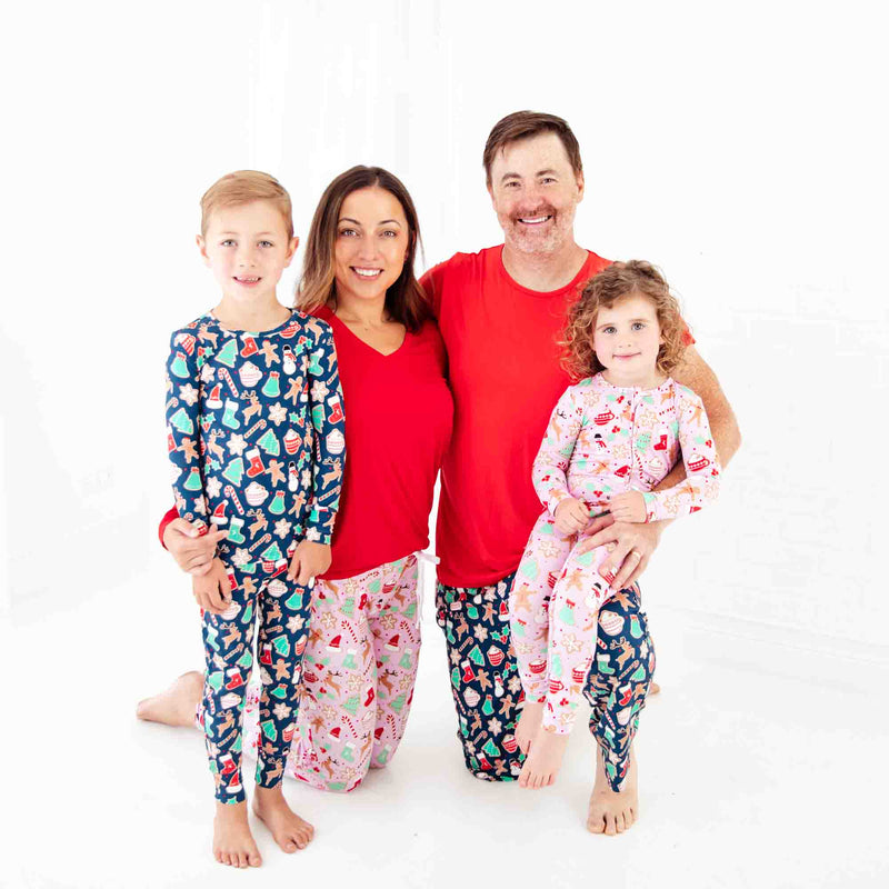 Family of four matching in bamboo Pajamas.