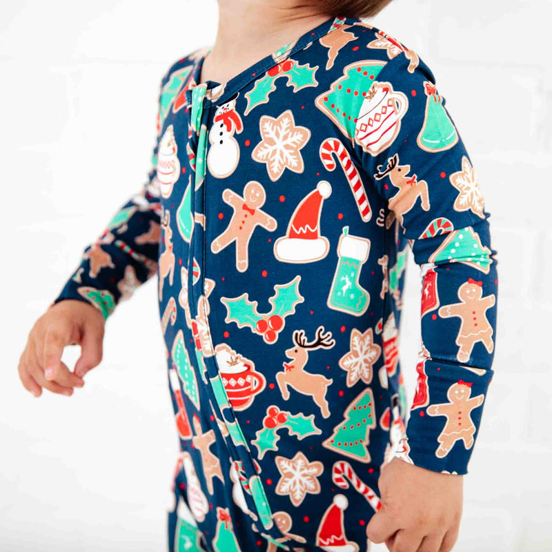 Navy Christmas themed print bamboo pajamas.