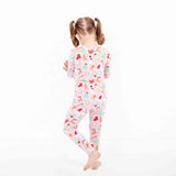 Back of Pink Christmas themed bamboo pajamas.