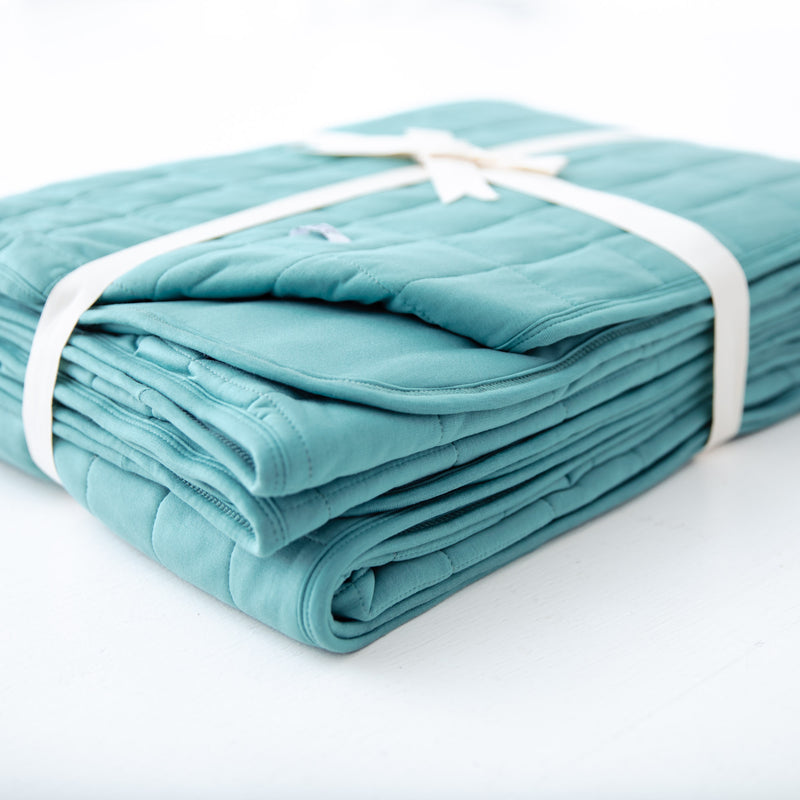 Dusty Turquoise Quilted Adult Bamboo Blanket - Three Layer EXTRA FILL