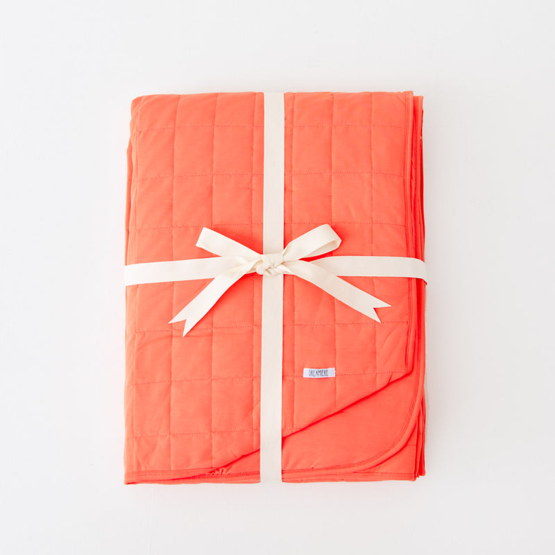 Fiery Coral Quilted Adult Bamboo Blanket - Two Layer