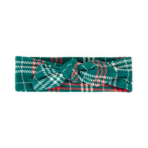 Green and red plaid knotted headband.