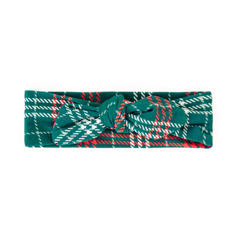 Green and red plaid knotted headband.