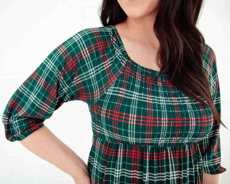Close-up detail of Woman's Holiday Dress. 