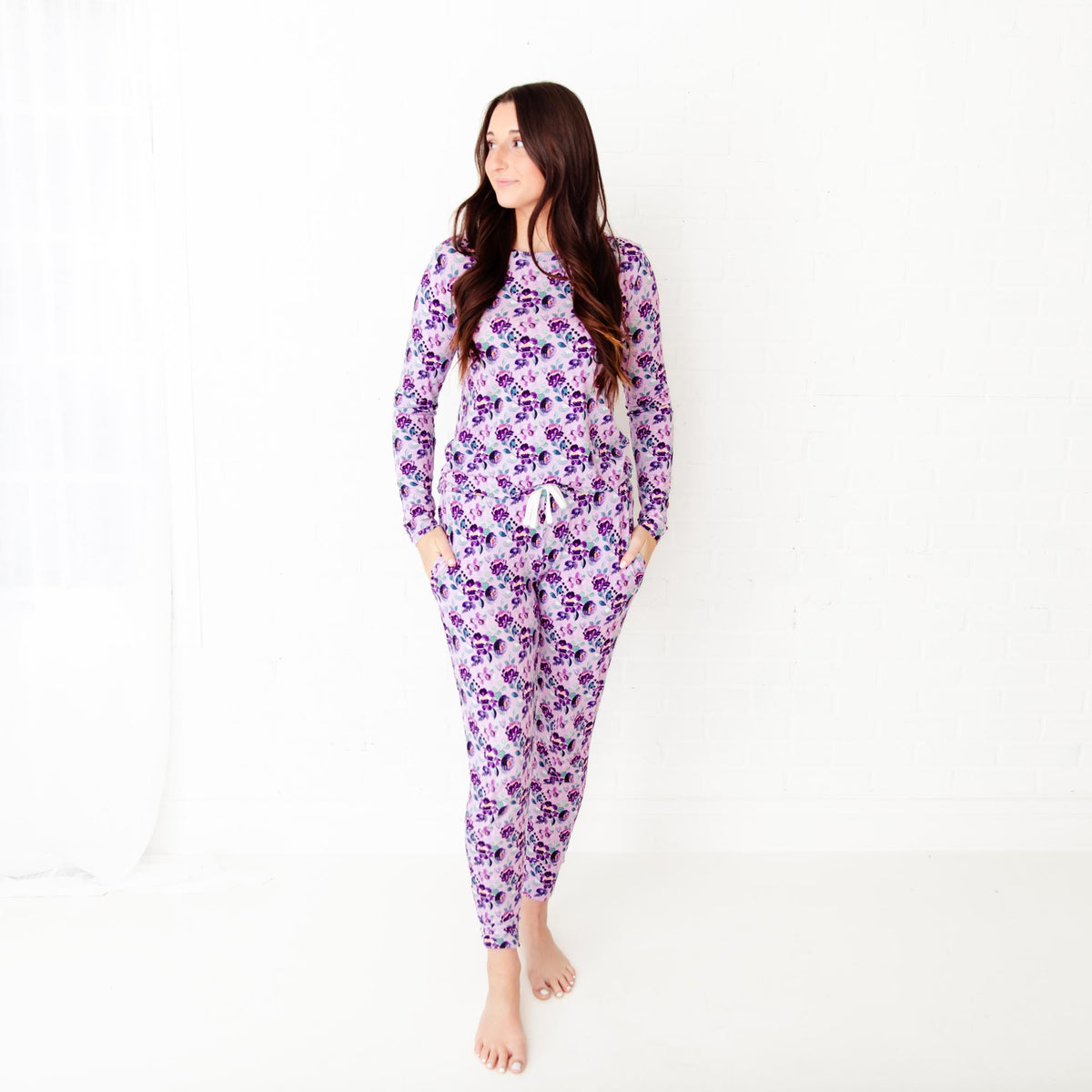 Women's loungewear with soft lilac floral pattern from Dreamiere