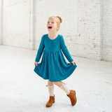 Lush Signature Blend Maxi Teal Long Sleeve Twirler Dress
