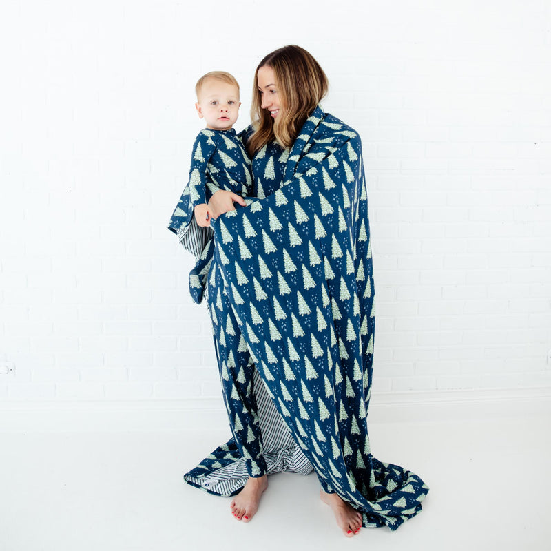 All Spruced Up Quilted Adult Bamboo Blanket - Three Layer - Navy