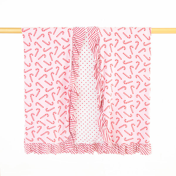 Candy Cane Lane Ruffle Reversible Blanket - Pink