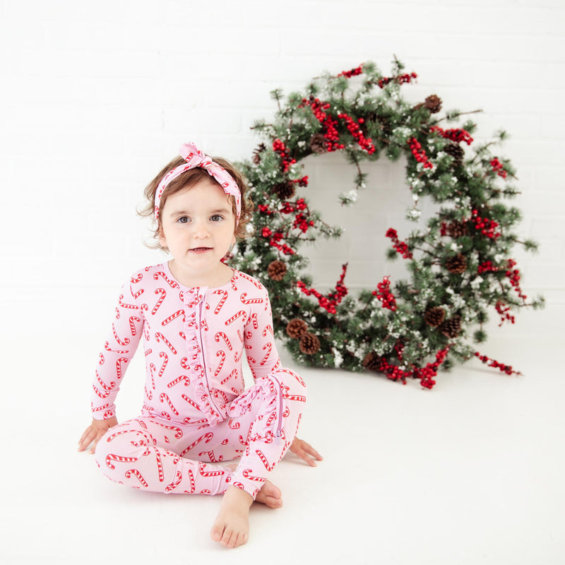 Candy Cane Lane Ruffle Convertible Footie - Pink