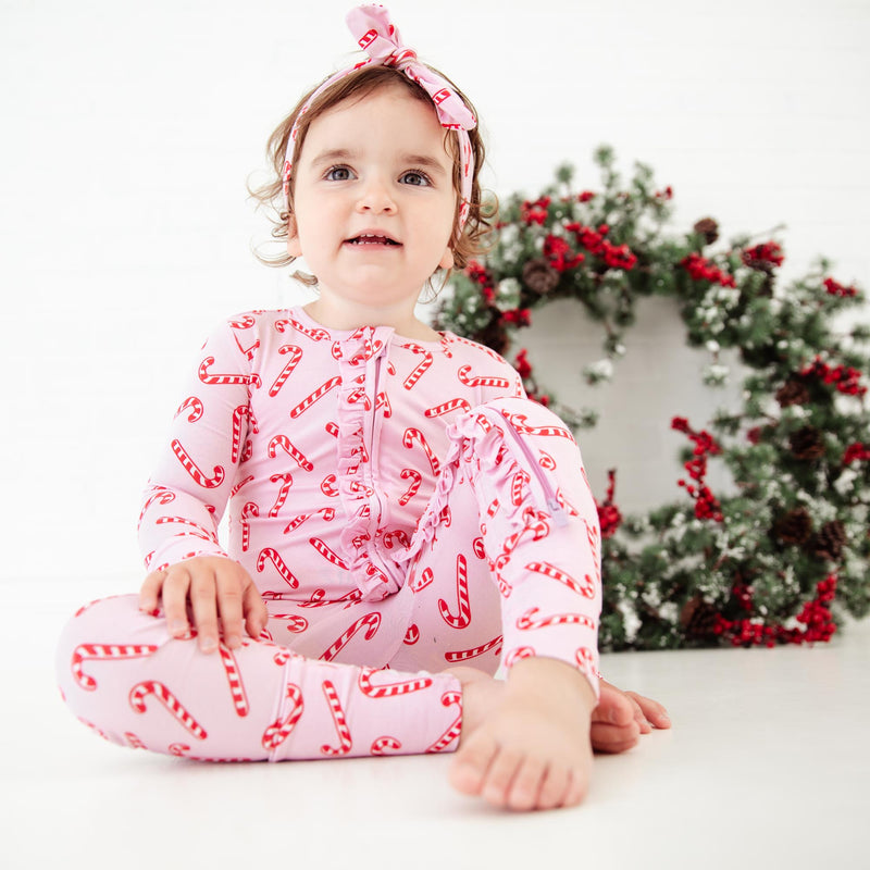 Candy Cane Lane Ruffle Convertible Footie - Pink