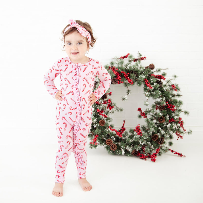 Candy Cane Lane Ruffle Convertible Footie - Pink