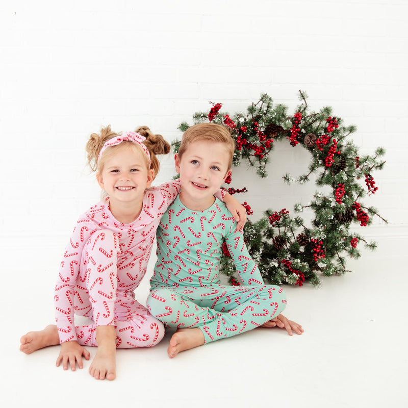 Candy Cane Lane Two Piece Pajamas Set - Pink